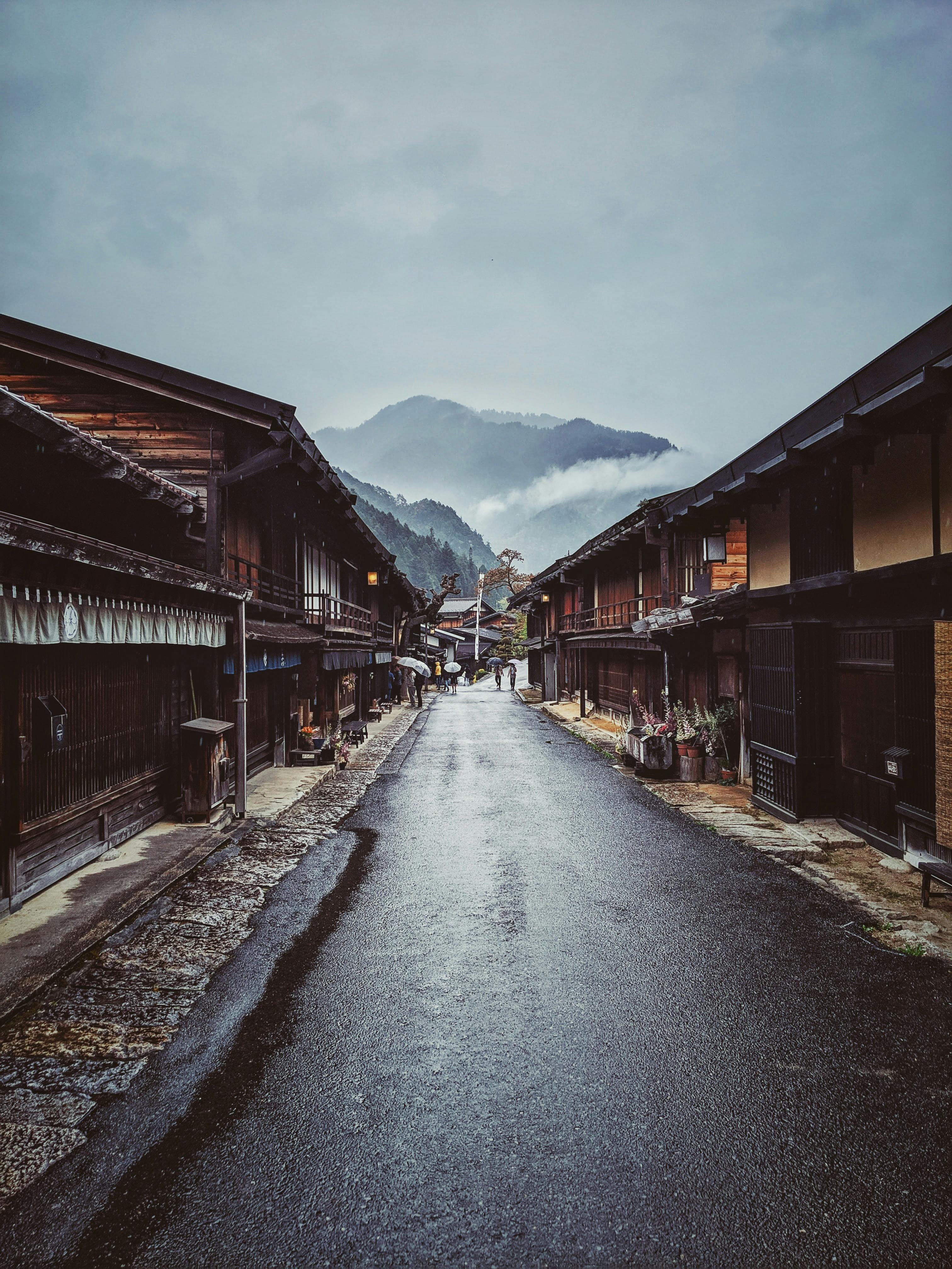 The main street of a post-town along the Nakasendō trail in Japan