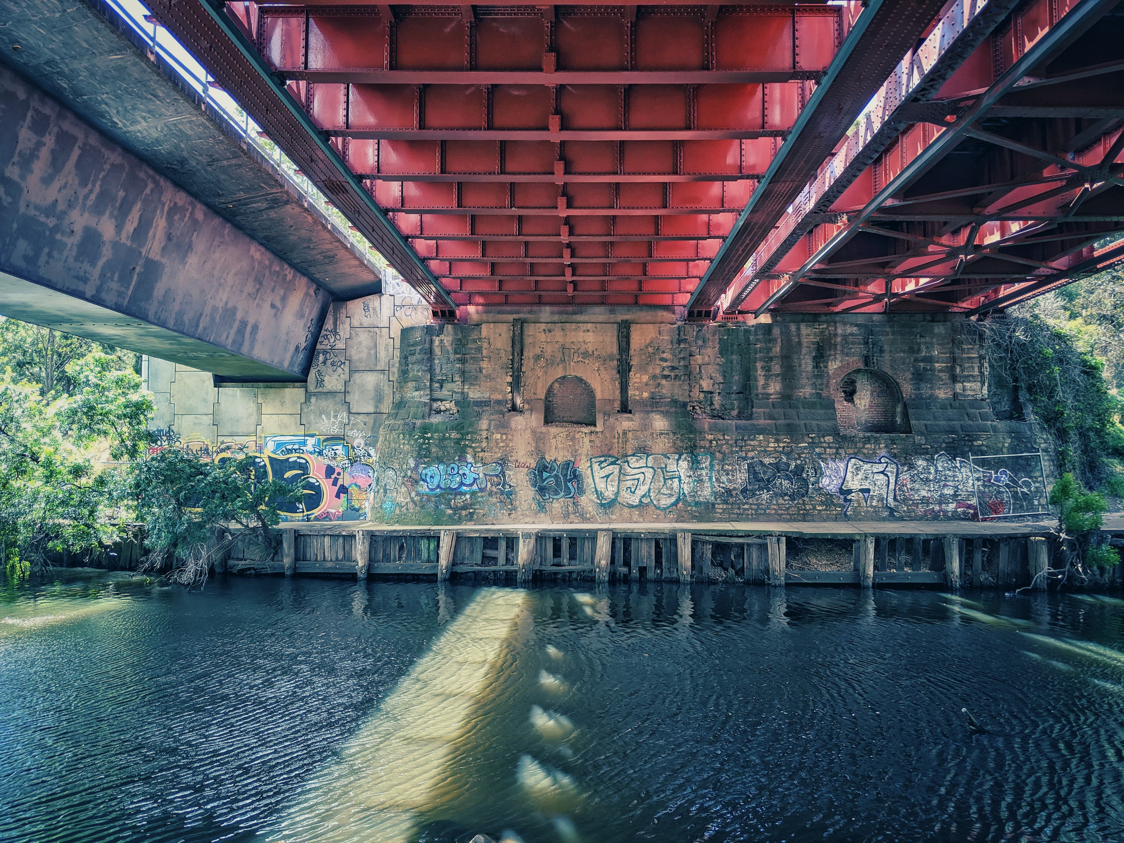 The underside of three bridges in Adelaide, Australia